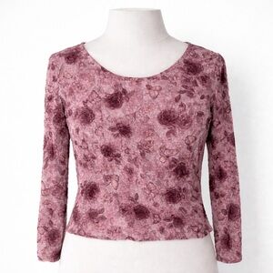 VTG Y2K Self Esteem Stretch Lace Top M/Large Pink/Purple Floral Butterfly Fairy